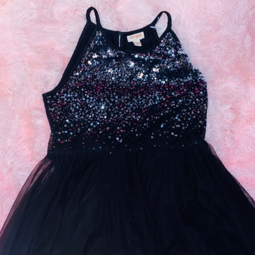 Girls Black Sequin Maxi Tulle Party Formal Dress